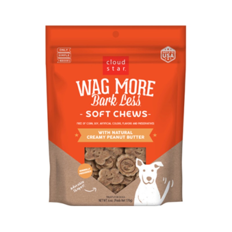 CLOUD STAR WAG MORE BARK LESS SOFT CHEWS WITH NATURAL CREAMY PEANUT BUTTER DOG TREATS