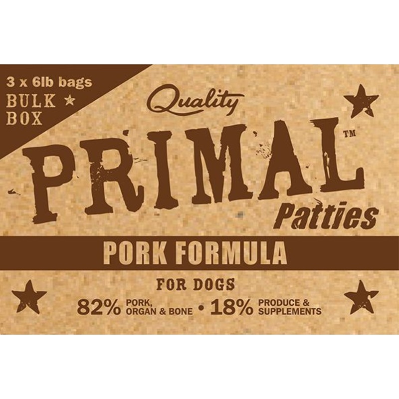 PRIMAL BULK RAW PATTIES : PORK FORMULA 18LB BOX