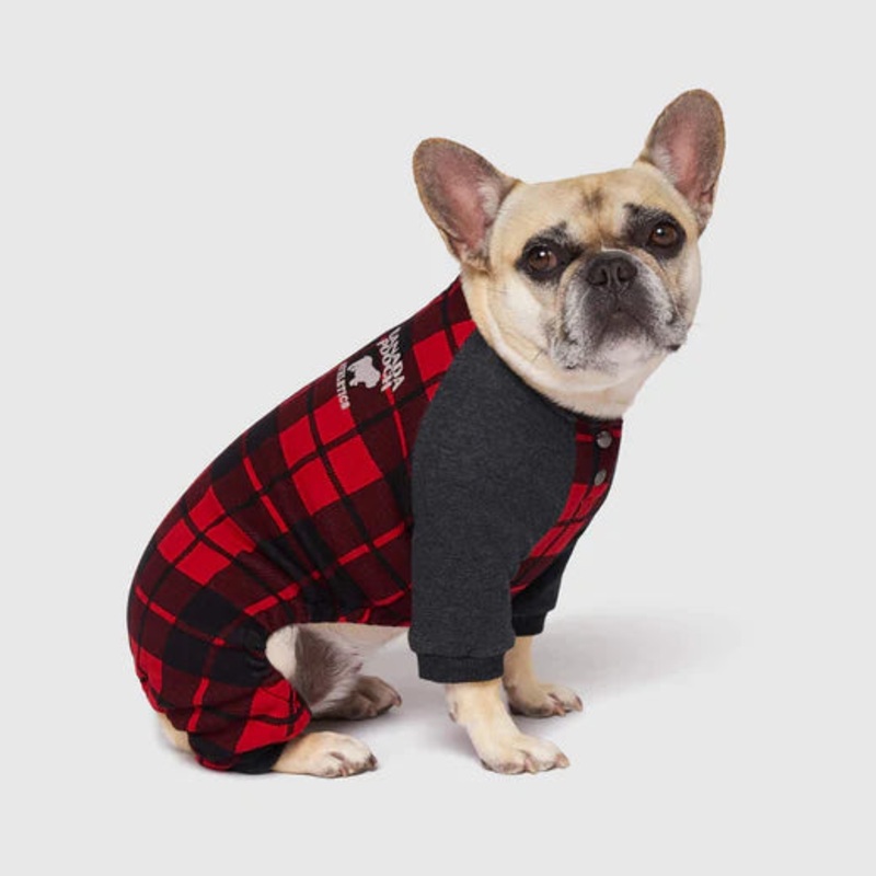 CANADA POOCH FROSTY FLEECE SWEATSUIT ONESIE : RED PLAID