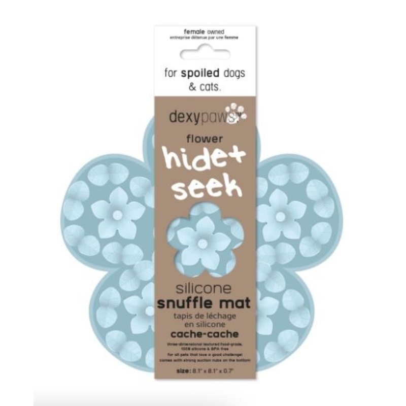 Dexypaws Flower Hide and Seek Silicone Snuffle Mat, Sky Blue Cat & Dog