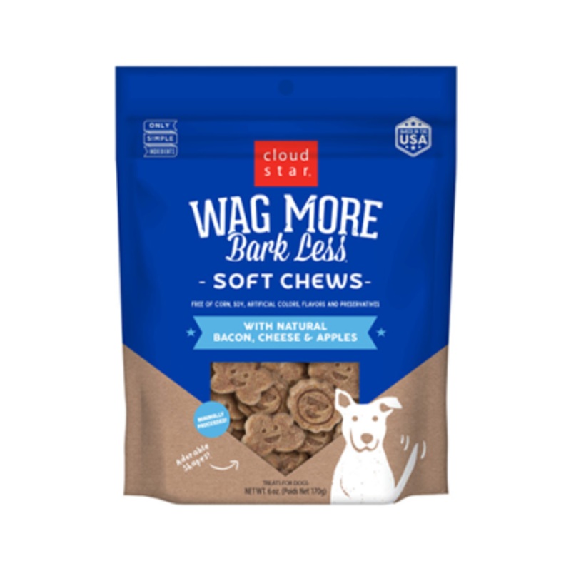 CLOUD STAR WAG MORE BARK LESS SOFT CHEWS WITH NATURAL BACON, CHEESE & APPLES DOG TREATS