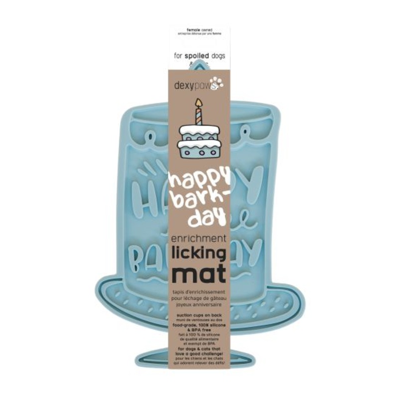 Dexypaws Happy Bark-day Enrichment Licking Mat, Blue Cat and Dog