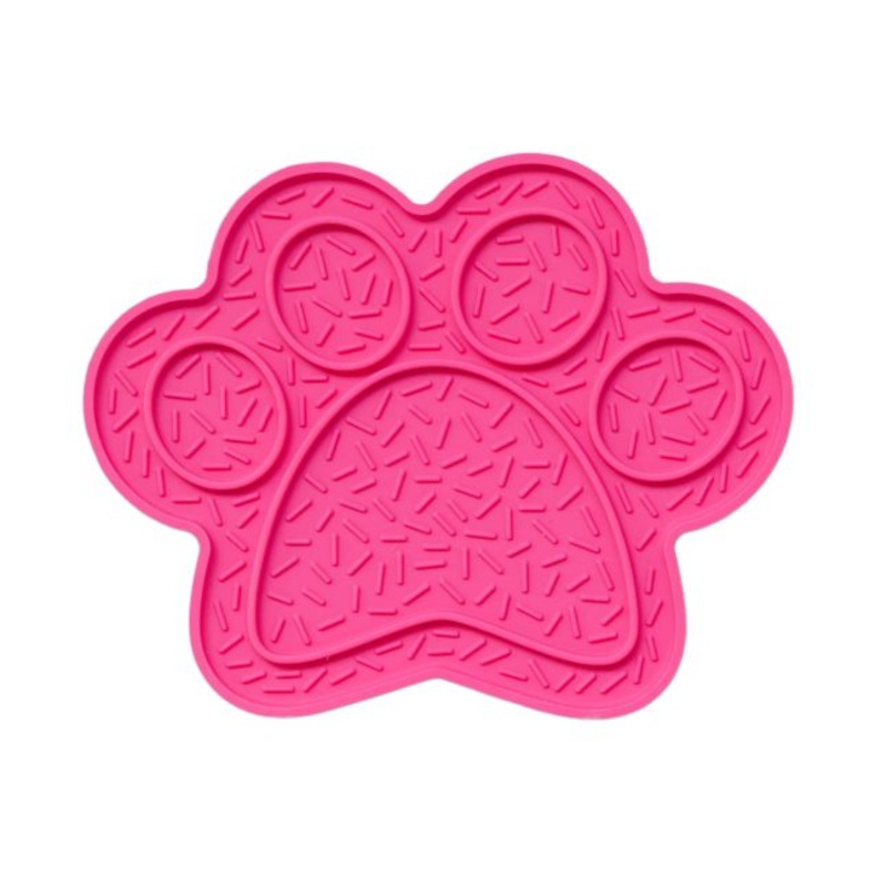 Dexypaws Paw Print Enrichment Licking Mat, Pink Cat & Dog