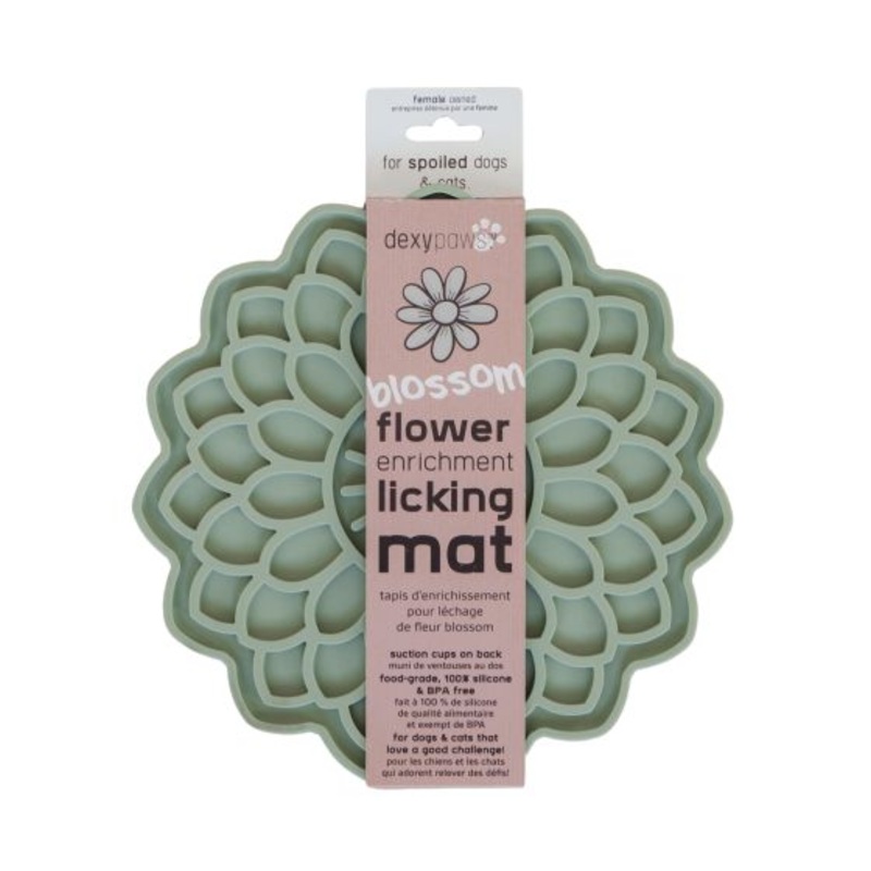 Dexypaws Blossom Flower Enrichment Licking Mat, Sage Green Cat & Dog