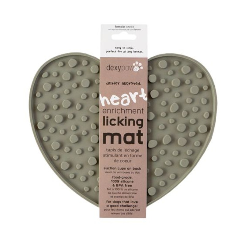 Dexypaws Dexter Approved Heart Enrichment Licking Mat, Khaki Green Cat & Dog