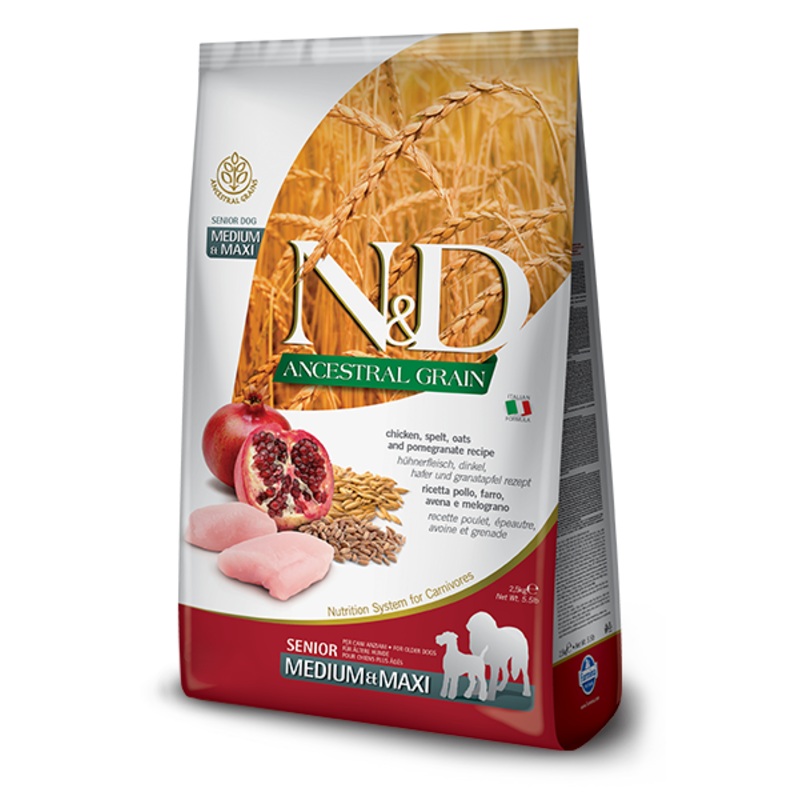 FARMINA N&D ANCESTRAL GRAIN - CHICKEN & POMEGRANATE SENIOR MEDIUM & MAXI BREED