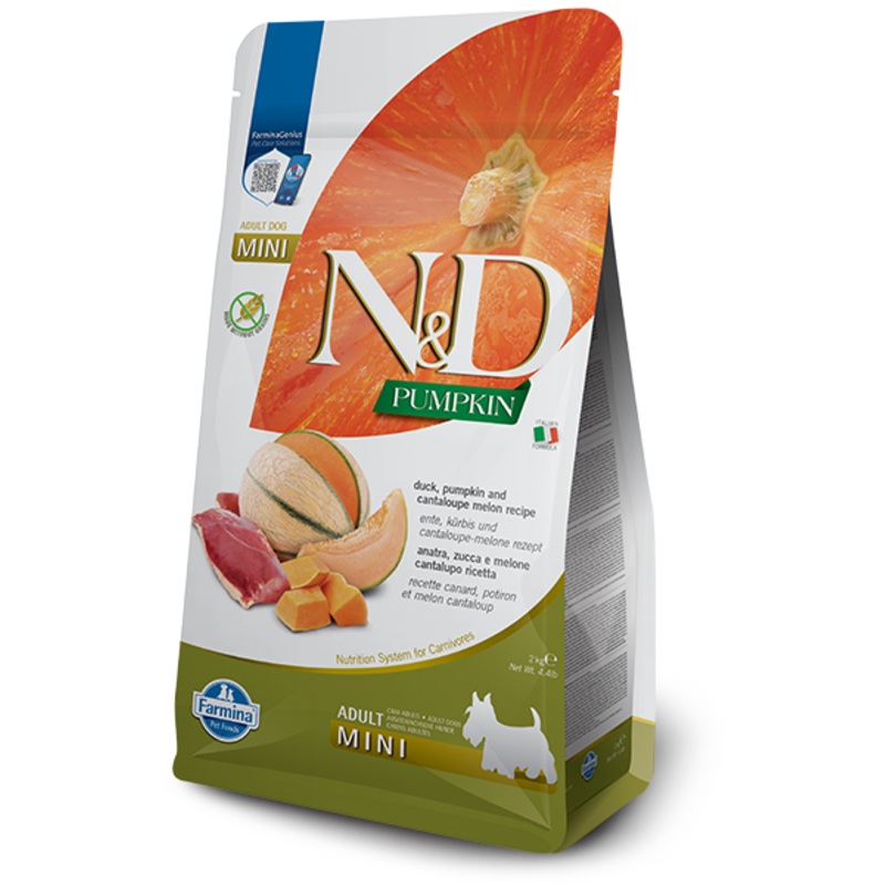 FARMINA N&D PUMPKIN GRAIN FREE - DUCK & CANTALOUPE MELON ADULT - MINI BREED