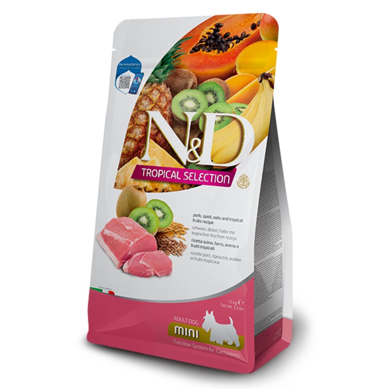 FARMINA N&D TROPICALS - PORK, SPELT, OATS AND TROPICAL FRUITS ADULT MINI