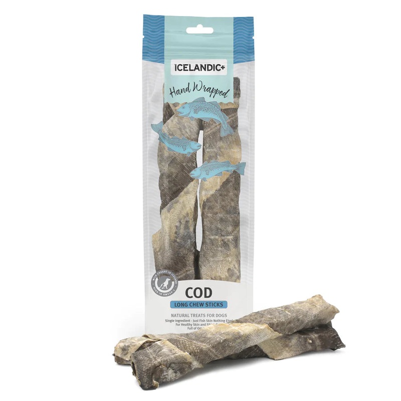 ICELANDIC HAND WRAPPED COD SKIN CHEW STICKS DOG TREATS
