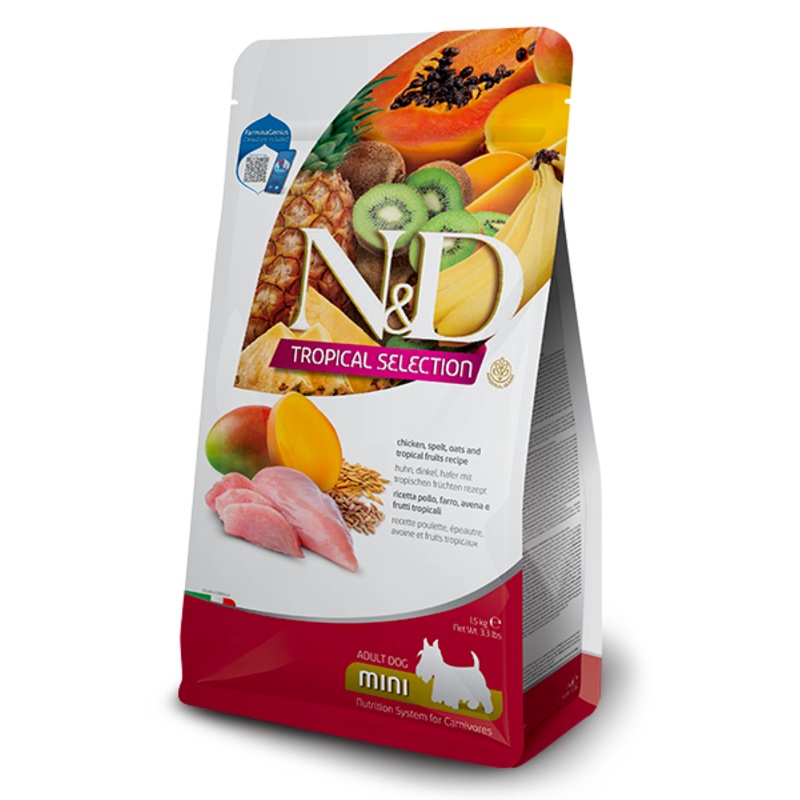 FARMINA N&D TROPICALS -  CHICKEN, SPELT, OATS AND TROPICAL FRUITS ADULT MINI