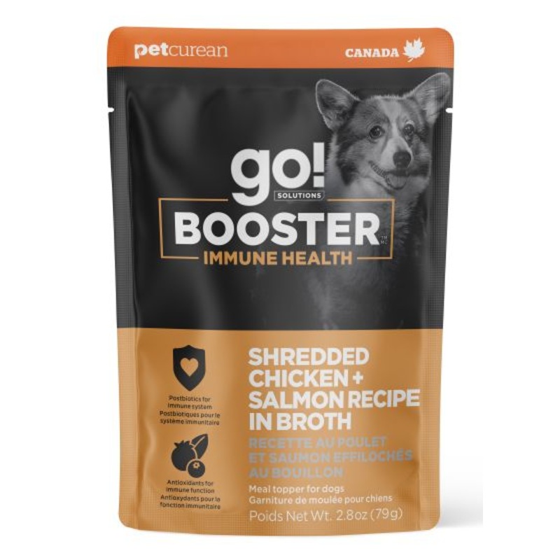 GO! SOLUTIONS IMMUNE HEALTH SHREDDED CHICKEN + SALMON IN BONE BROTH BOOSTER FOR DOGS
