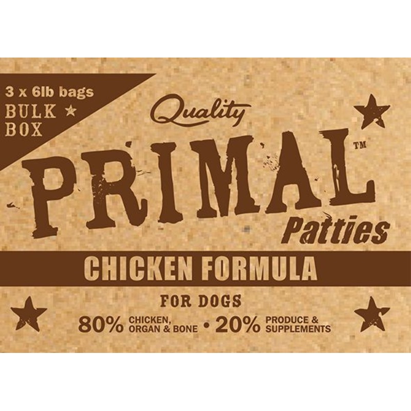 PRIMAL BULK RAW PATTIES : CHICKEN FORMULA 18LB BOX