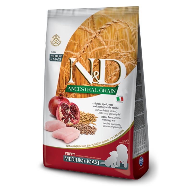 FARMINA N&D ANCESTRAL GRAIN - CHICKEN & POMEGRANATE PUPPY MEDIUM & MAXI BREED
