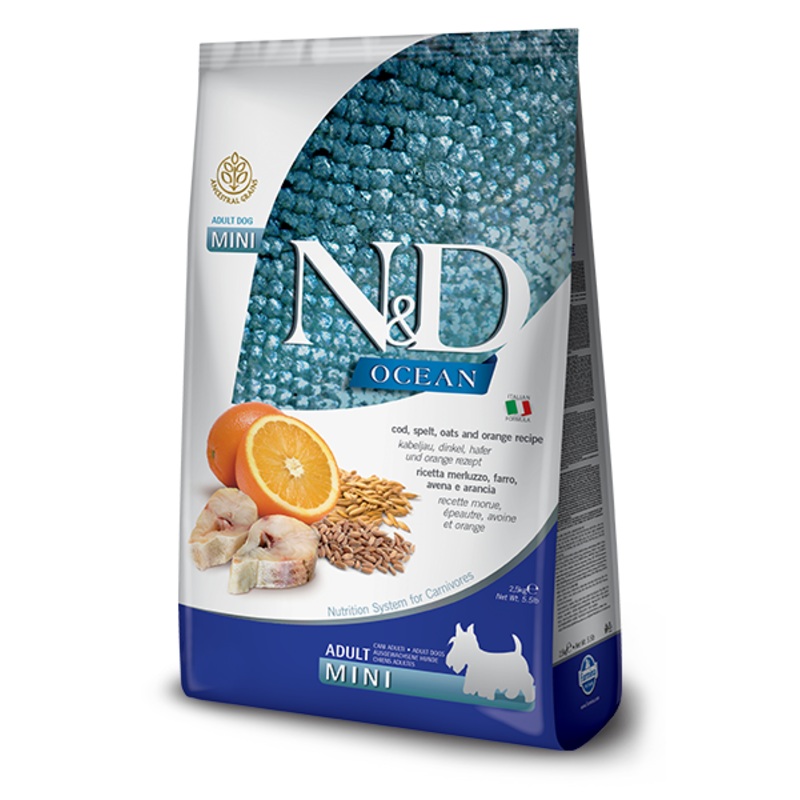 FARMINA N&D OCEAN - COD, SPELT, OATS & ORANGE ADULT MINI BREED