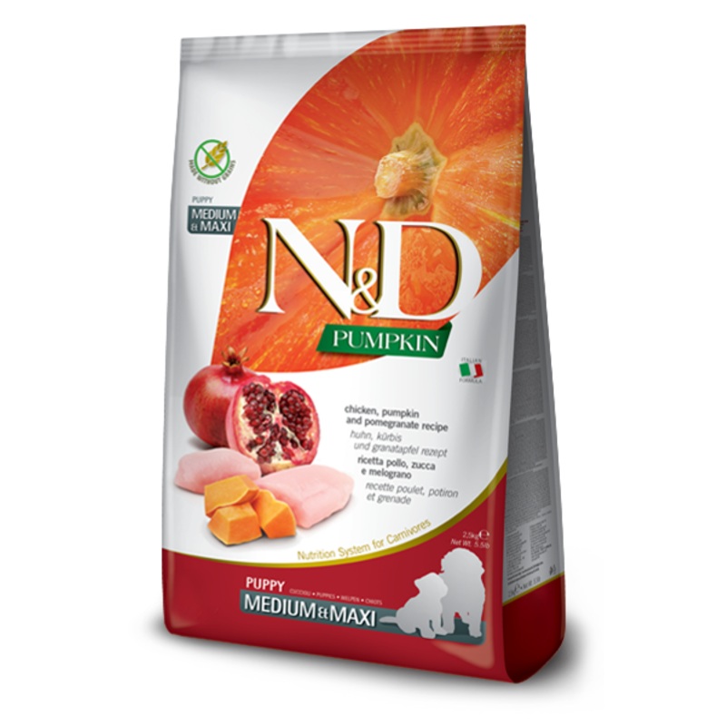 FARMINA N&D PUMPKIN GRAIN FREE - CHICKEN, PUMPKIN AND POMEGRANATE PUPPY - MED & MAXI BREEDS