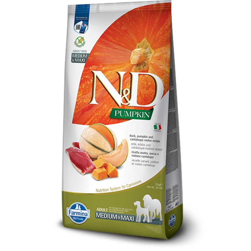 FARMINA N&D PUMPKIN GRAIN FREE - DUCK & CANTALOUPE MELON ADULT - MEDIUM & MAXI BREEDS