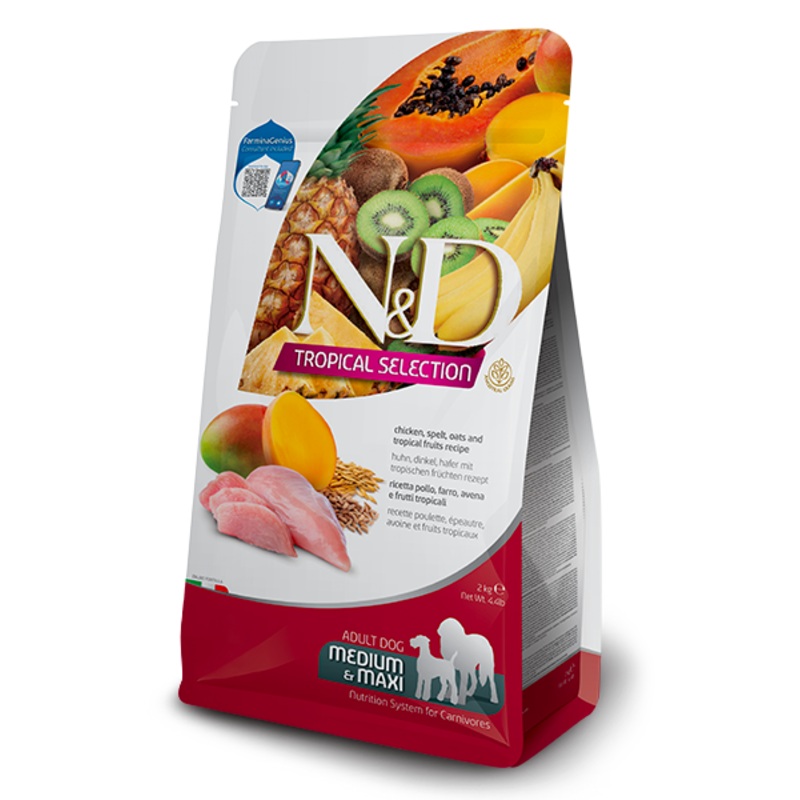 FARMINA N&D TROPICALS - CHICKEN, SPELT, OATS AND TROPICAL FRUITS ADULT MEDIUM & MAXI