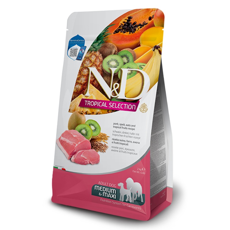 FARMINA N&D TROPICALS - PORK, SPELT, OATS AND TROPICAL FRUITS ADULT MEDIUM & MAXI