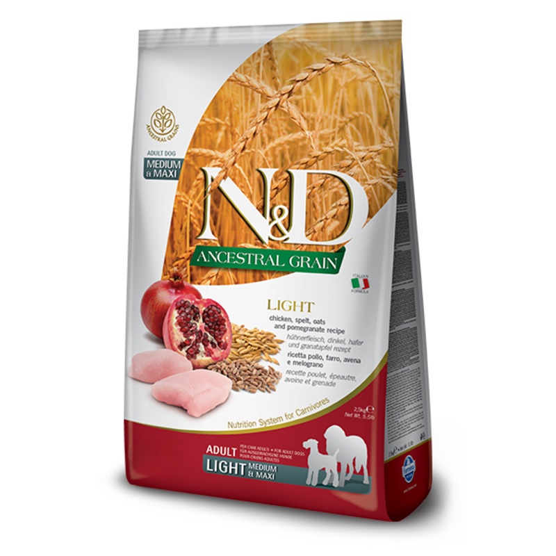 FARMINA N&D ANCESTRAL GRAIN - CHICKEN & POMEGRANATE LIGHT MEDIUM & MAXI BREED