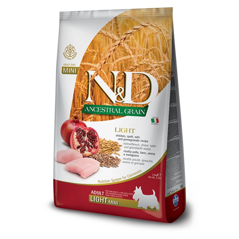FARMINA N&D ANCESTRAL GRAIN - CHICKEN & POMEGRANATE LIGHT MINI BREED