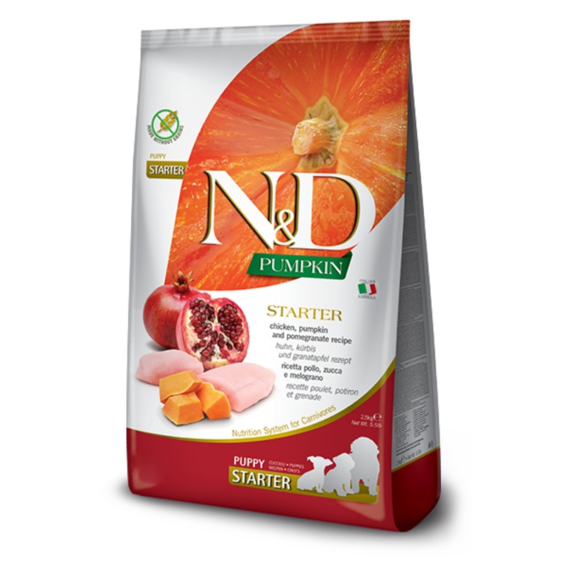 FARMINA N&D PUMPKIN GRAIN FREE - CHICKEN, PUMPKIN AND POMEGRANATE STARTER PUPPY