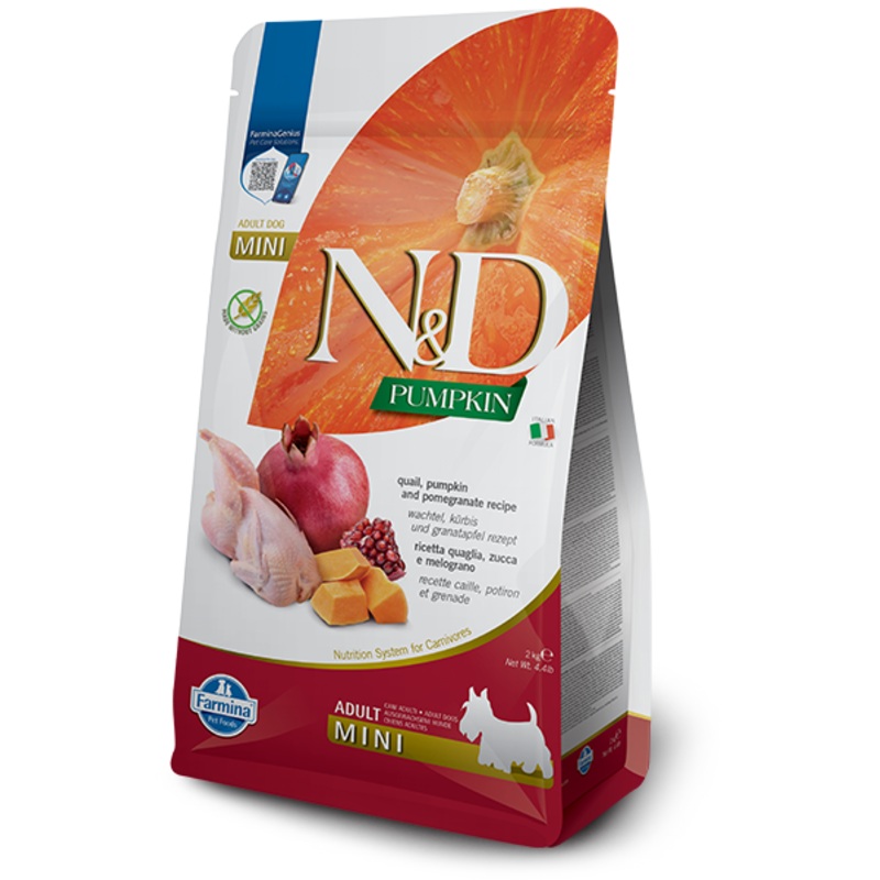 FARMINA N&D PUMPKIN GRAIN FREE - QUAIL & POMEGRANATE ADULT - MINI BREED