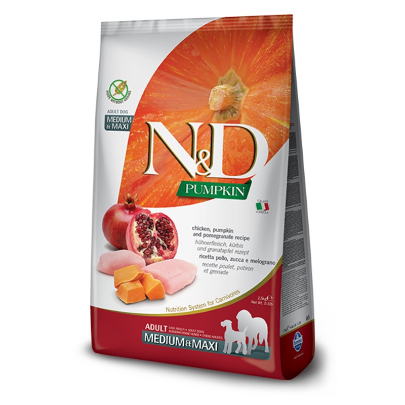 FARMINA N&D PUMPKIN GRAIN FREE - CHICKEN, PUMPKIN AND POMEGRANATE ADULT - MED & MAXI BREEDS