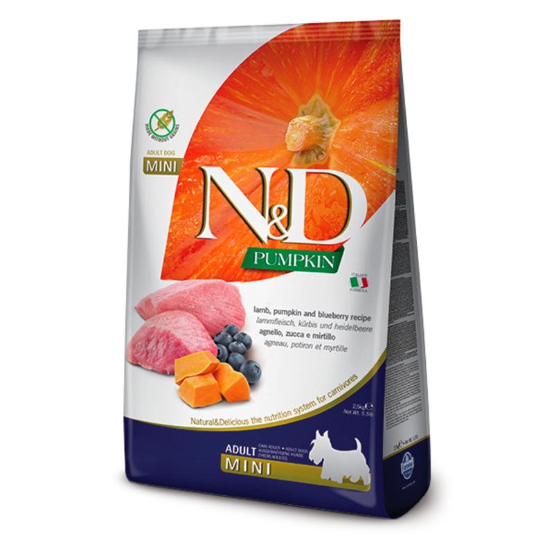 FARMINA N&D PUMPKIN GRAIN FREE - LAMB & BLUEBERRY ADULT- MINI BREED