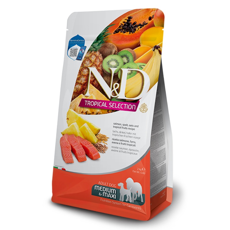 FARMINA N&D TROPICALS - SALMON, SPELT, OATS AND TROPICAL FRUITS ADULT MEDIUM & MAXI