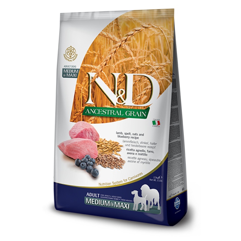 FARMINA N&D ANCESTRAL GRAIN - LAMB & BLUEBERRY ADULT MEDIUM & MAXI BREED