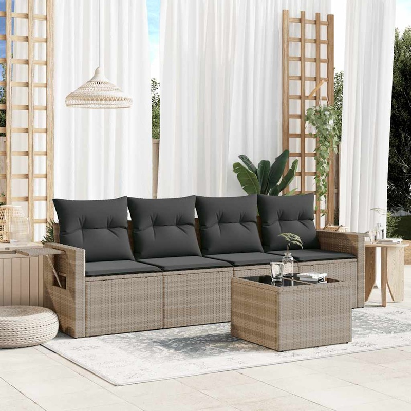 Salon de jardin 5 pcs avec coussins gris clair rsine tresse