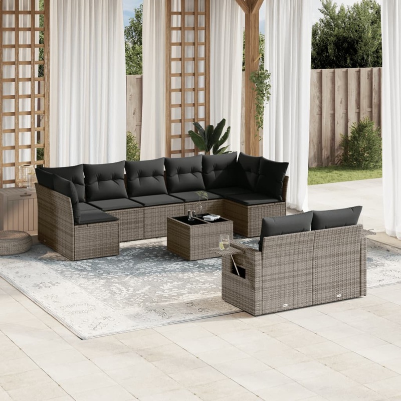 Salon de jardin avec coussins 10 pcs gris rsine tresse