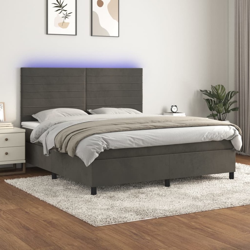 Sommier  lattes de lit avec matelas LED Gris fonc 180x200 cm